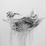 Dibujo de 5 manos cogiendo brazos en un abrazo.